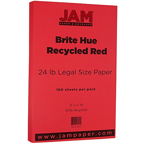 JAM PAPER Legal Colored 24lb Paper - 8.5 x 14 - Recycled - 100 Sheets/Pack