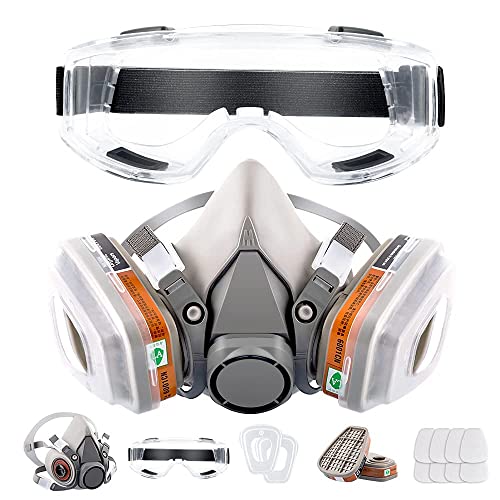[1 Pack] Respirator, Reusable Half Face Cover, Gas Mask with Safety Glasses