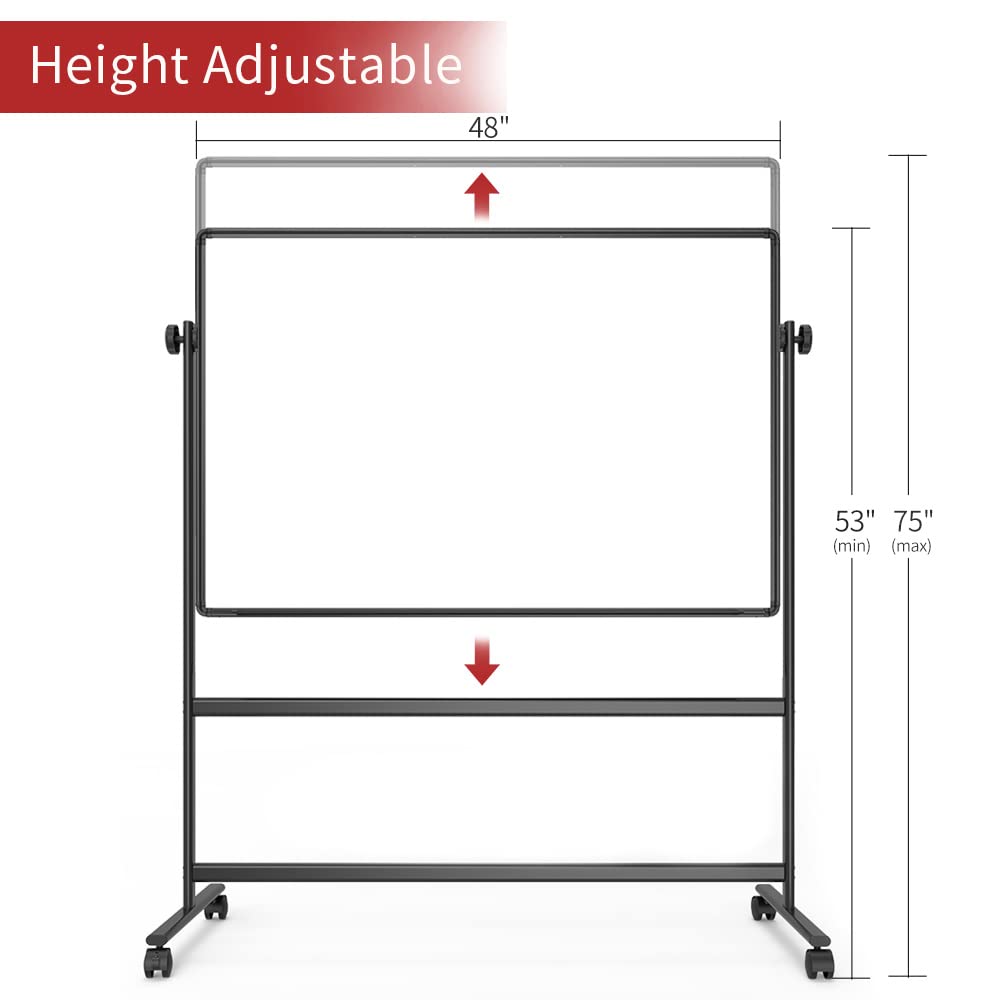 [1 Set] Double-Sided Magnetic Mobile Whiteboard with Accessories, Height Adjustable