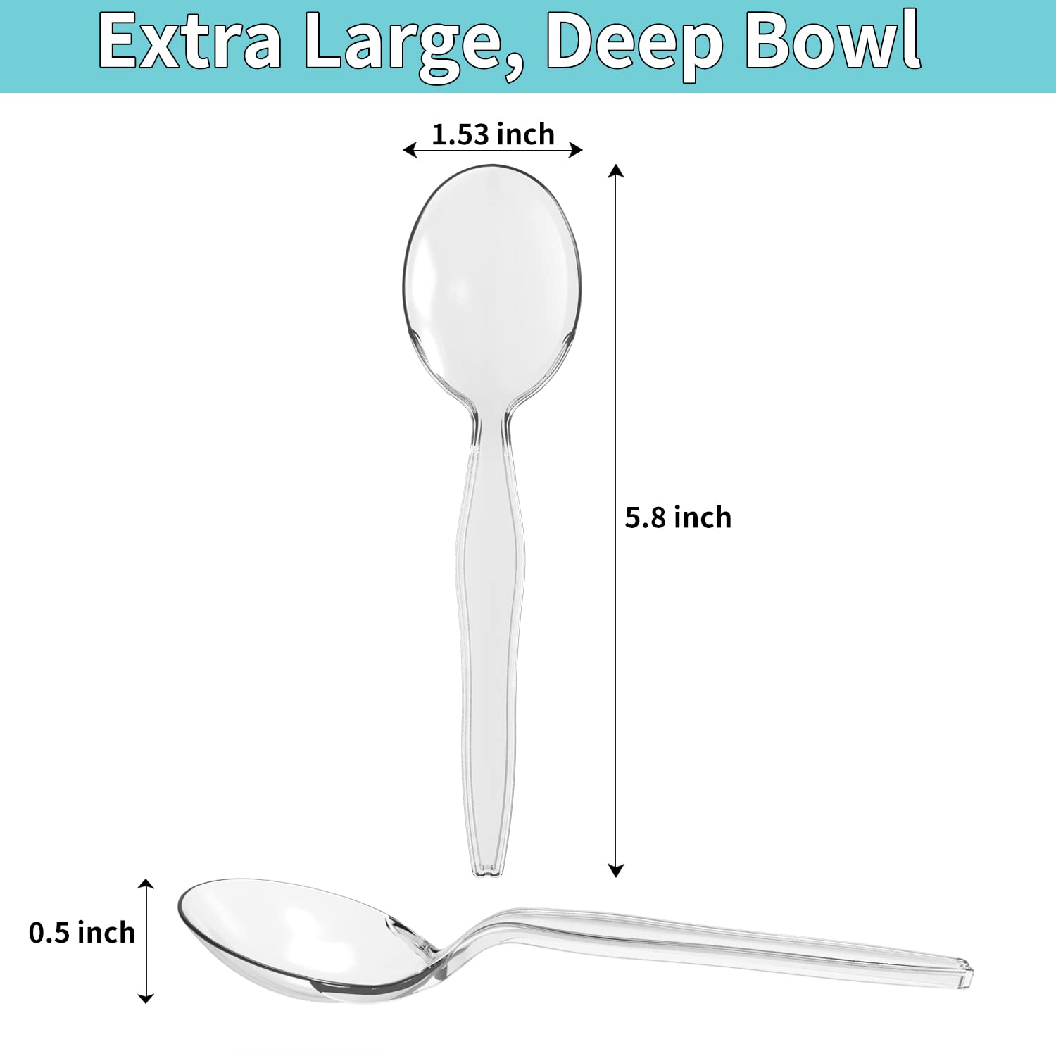 [100 PCS] Clear BPA FREE Plastic Spoons, Heavyweight