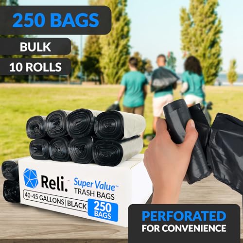 [250 Count] 40-45 Gallon Trash Bags Heavy Duty