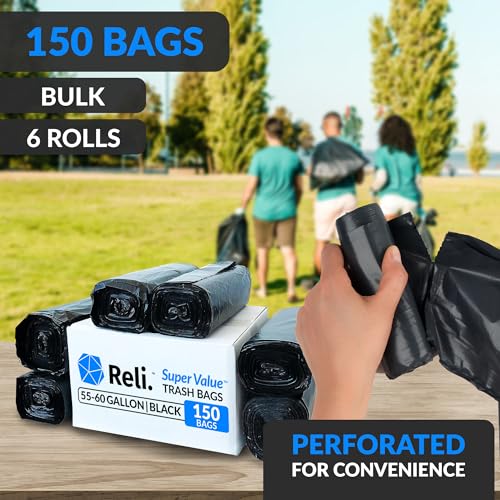 [150 Count] 55-60 Gallon Trash Bags Heavy Duty