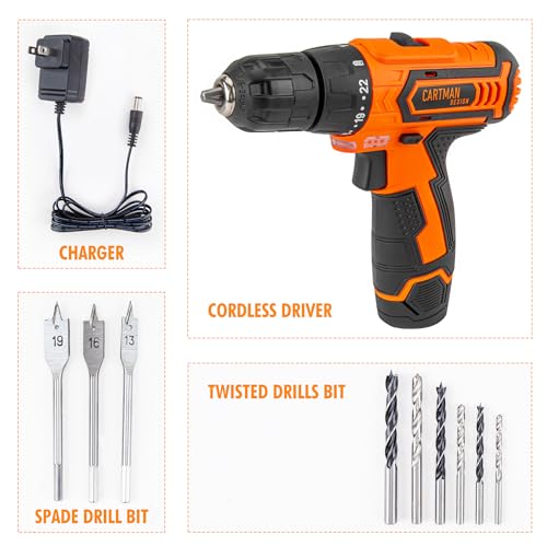 CARTMAN Power Tool Combo Kits with 12V Cordless Drill with a Robot Style Carry Box