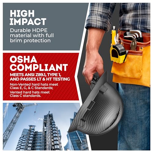 [1 PC] Full Brim Vented Carbon Fiber Matte Finish OSHA Hard Hat with 6-Point Suspension
