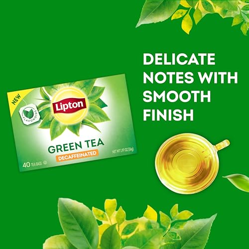 [240 Bags] Lipton Decaffeinated Green Tea Bags, Unsweetened Teabags, 40 tea bags x 6 boxes