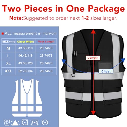 [2 Packs] Hi Vis Reflective Safety Vest with Pockets, Medium to XX Large