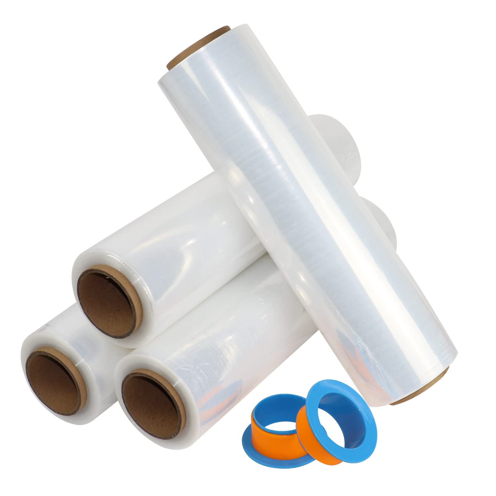 Black & Clear Stretch Wrap Industrial Strength with Plastic Handle 18" x 1000 Feet 80 Gauge 4 Pack