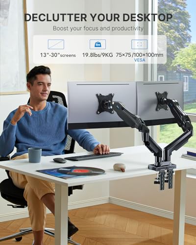 [1 PC] Full Adjustable Dual Monitor Stand with VESA Bracket and C Clamp