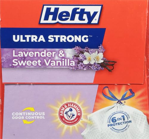 [80 Count] Hefty Ultra Strong Tall Kitchen Trash Bags, Lavender & Sweet Vanilla Scent, 13 Gallon