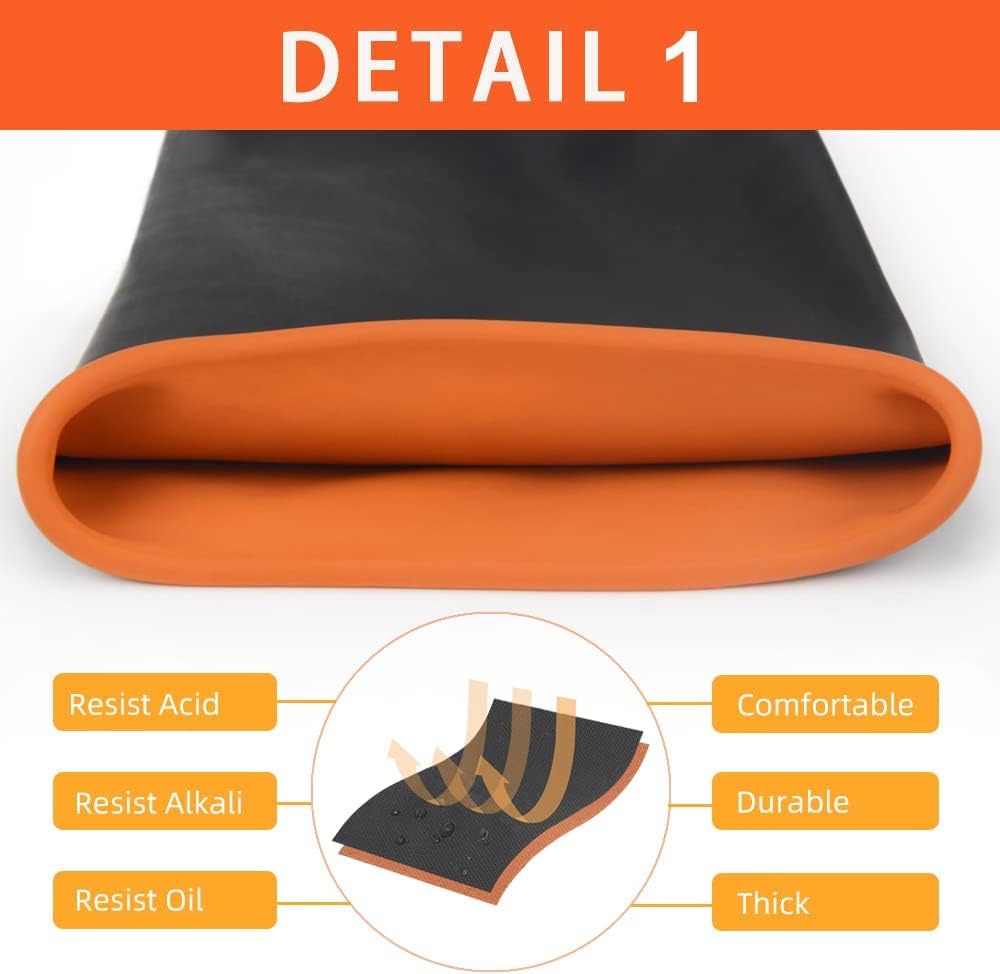 [1 Pair] Heavy Duty Latex Gloves, Resist Strong Acid, Alkali and Oil