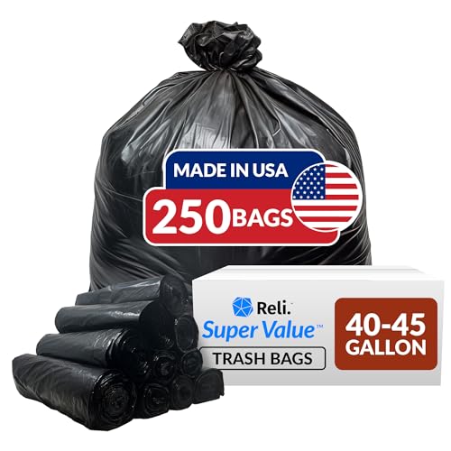 [250 Count] 40-45 Gallon Trash Bags Heavy Duty