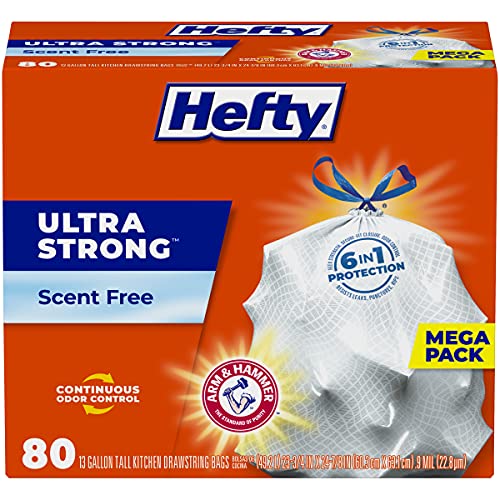 [80 Count] Hefty Ultra Strong Tall Kitchen Trash Bags, Lavender & Sweet Vanilla Scent, 13 Gallon