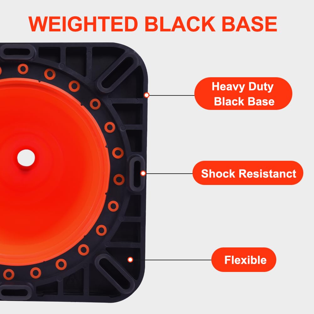 [5 / 8 Packs] PVC Traffic Cones, Black Base Construction Safety Cones