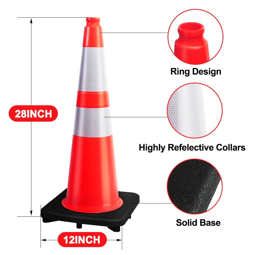 [5 / 8 Packs] PVC Traffic Cones, Black Base Construction Safety Cones