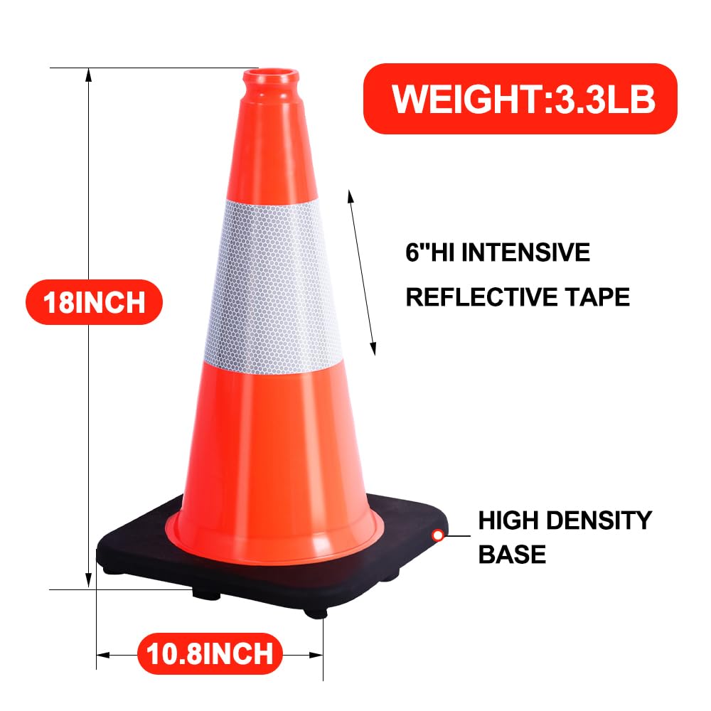 [5 / 8 Packs] PVC Traffic Cones, Black Base Construction Safety Cones