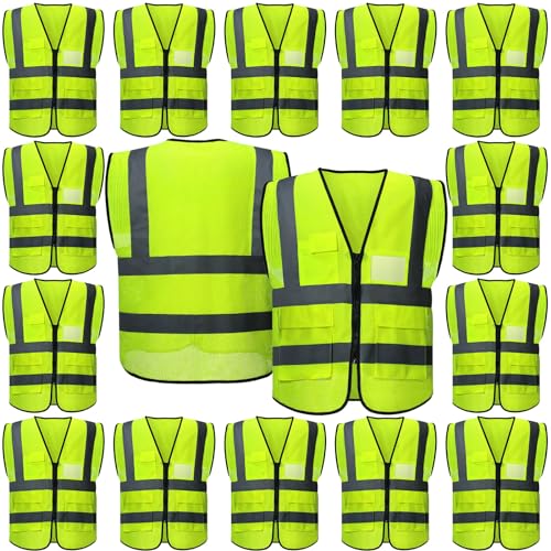 [15 /25 / 40 Packs] High Visibility Safety Vests with Pockets and Zipper