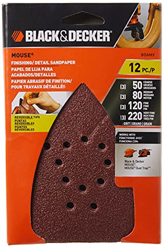BLACK+DECKER BDAMX-5 Mouse Assorted Sandpaper, 5 Pack / 12 Pack