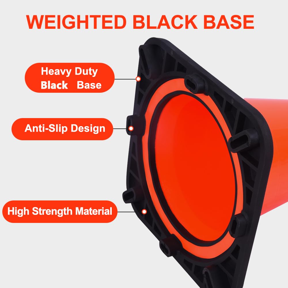 [5 / 8 Packs] PVC Traffic Cones, Black Base Construction Safety Cones