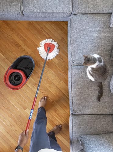 EasyWring Microfiber Spin Mop, Bucket Floor Cleaning System, Red, Gray