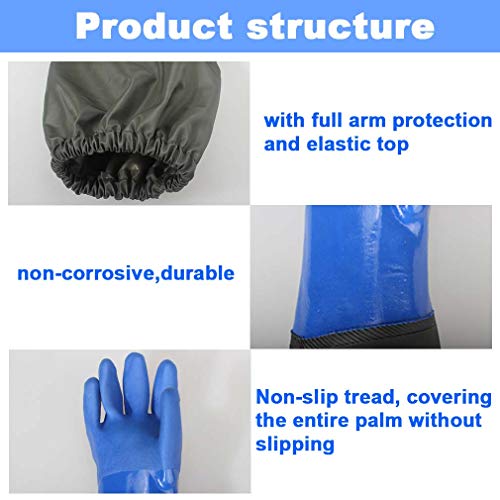 [1 Pair] Rubber Gloves Elbow Length Chemical Resistant Gloves with Cotton Lining Waterproof Gloves, 25 inches, Large