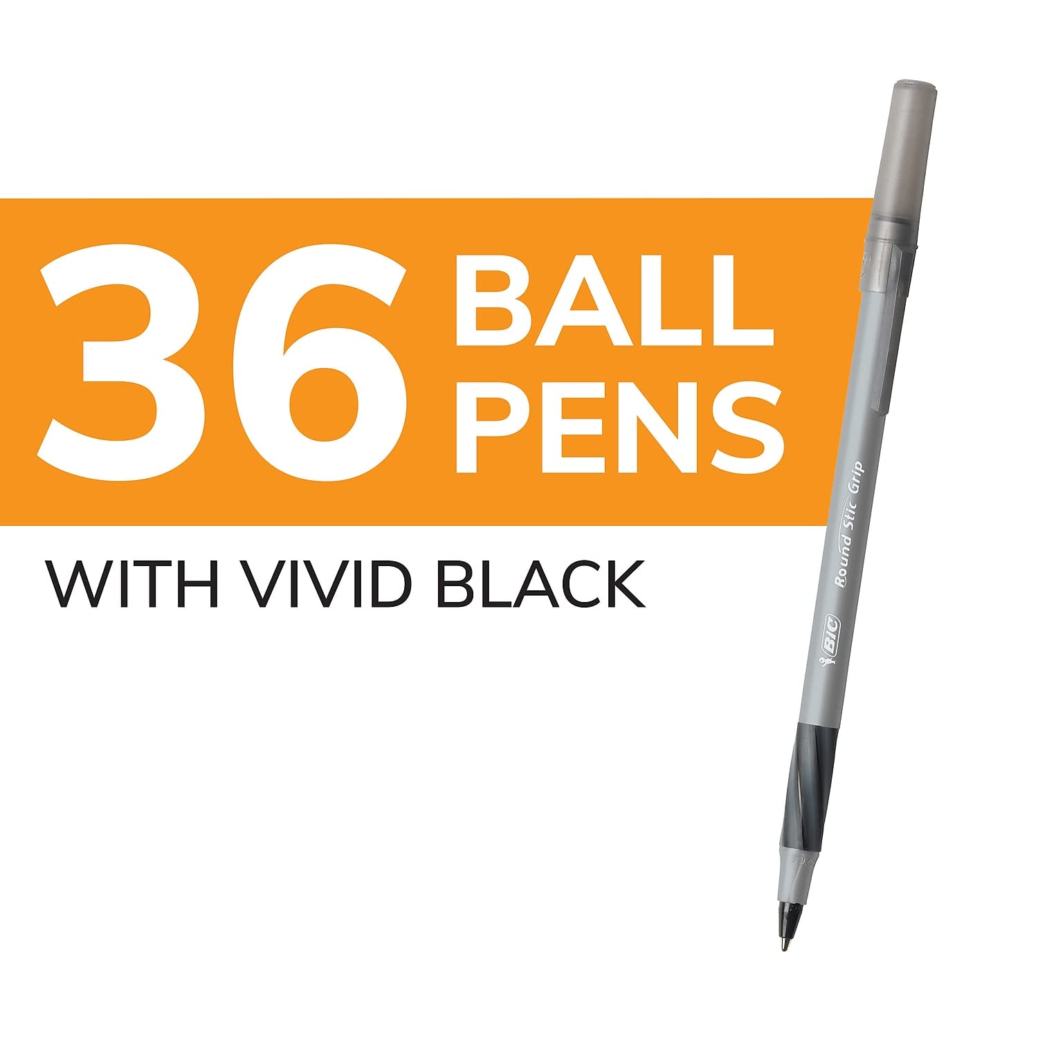 [36 Count Pack] BIC Round Stic Grip Xtra Comfort Black Ballpoint Pens