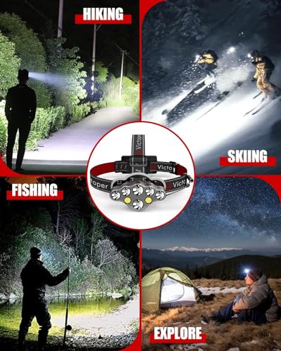 [1 / 2 / 4 Packs] Rechargeable Headlamp, 8 LED 18000 High Lumen Bright Head Lamp with Red Light