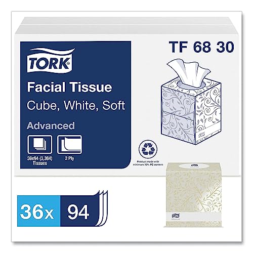 Tork Advanced Facial Tissue Flat/Cube Box White, Soft