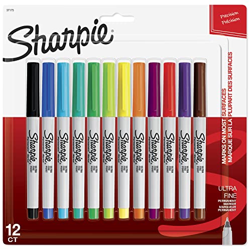 SHARPIE Permanent Markers, Ultra Fine Point, Multicolor / Black, 12 Count