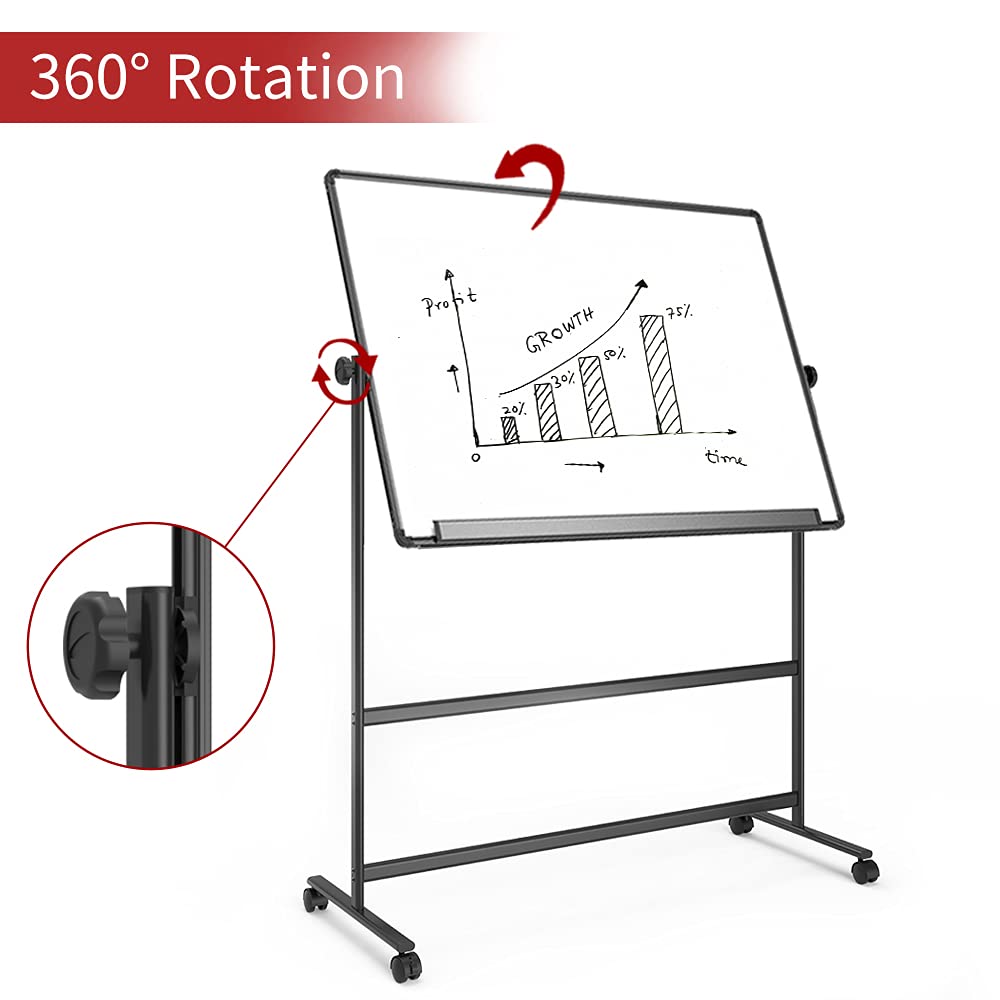 [1 Set] Double-Sided Magnetic Mobile Whiteboard with Accessories, Height Adjustable