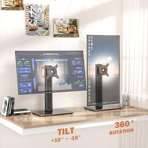[1 PC] Single Computer Monitor Mounts, Freestanding Riser with Height Adjustable