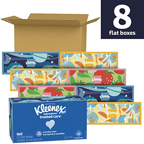 Kleenex Expressions Trusted Care Facial Tissues, 8/18 Flat Boxes