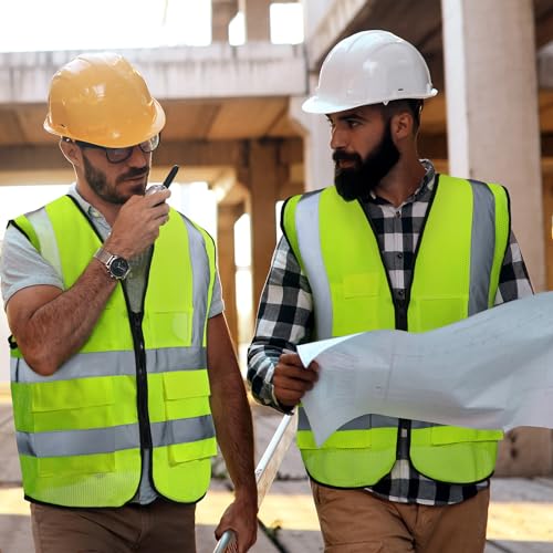 [15 /25 / 40 Packs] High Visibility Safety Vests with Pockets and Zipper