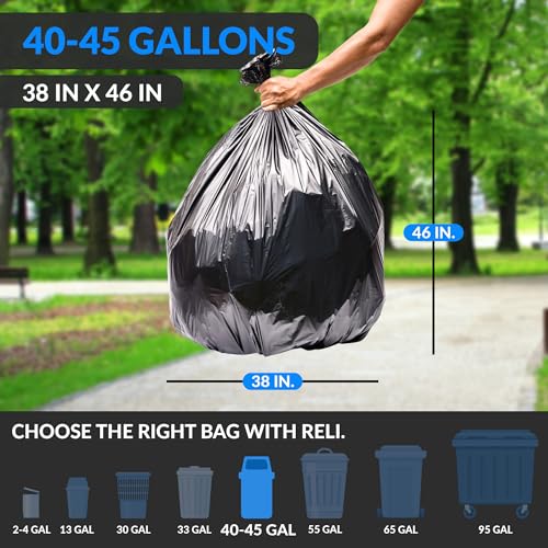 [250 Count] 40-45 Gallon Trash Bags Heavy Duty