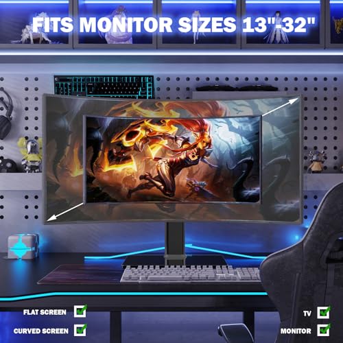 [1 PC] Single Computer Monitor Mounts, Freestanding Riser with Height Adjustable