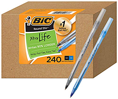 BIC PENS Large Bulk Pack of 240 Ink Pens, 120 Black & 120 Blue Pens in Box Combo Pack