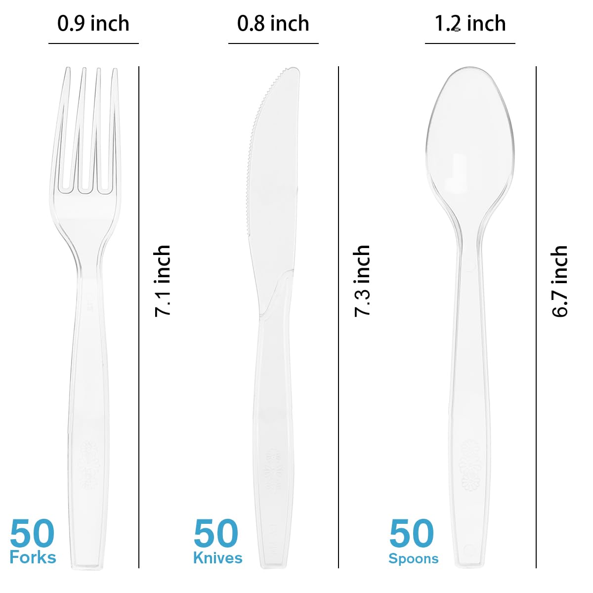 [150 Pack] Clear Plastic Silverware, Heavy Weight Plastic 50 Forks, 50 Spoons, 50 Knives