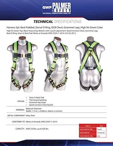 [1 Pack] Fall Protection 5pt Safety Harness w/ OSHA ANSI Compliant Personal Equipment