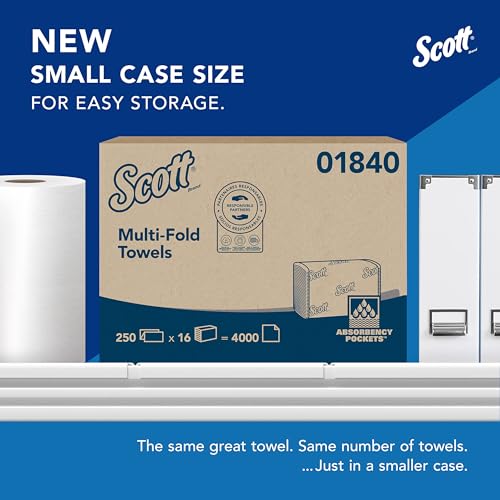 Scott® Multifold Paper Towels (01840), 9.2" x 9.4" sheets,  (250 Sheets/Pack, 16 Packs/Case, 4,000 Sheets/Case)