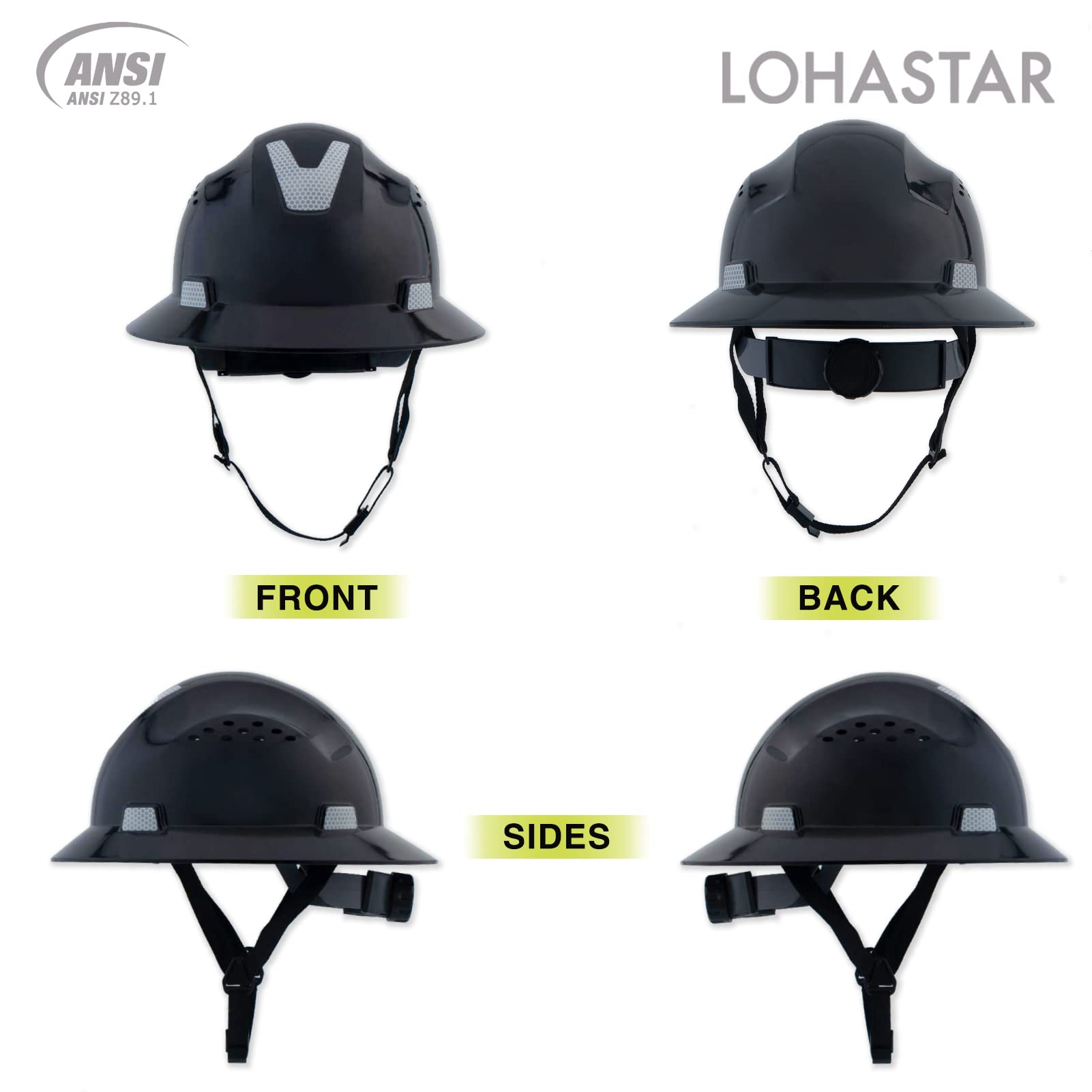 [1 / 12 Packs] Full Brim Hard Hat, ANSI Z89.1 Approved, OSHA Type 1 Class C