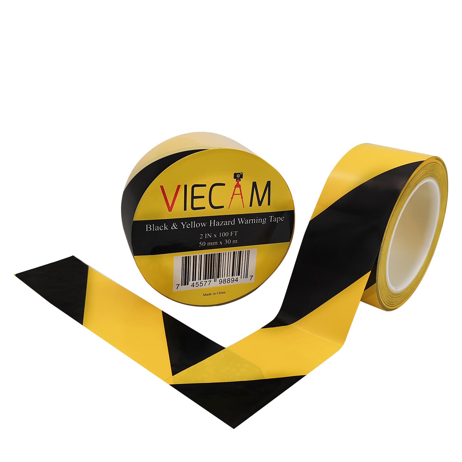 [1 Roll] Black & Yellow Hazard Warning Safety Stripe Tape 2" x 100ft