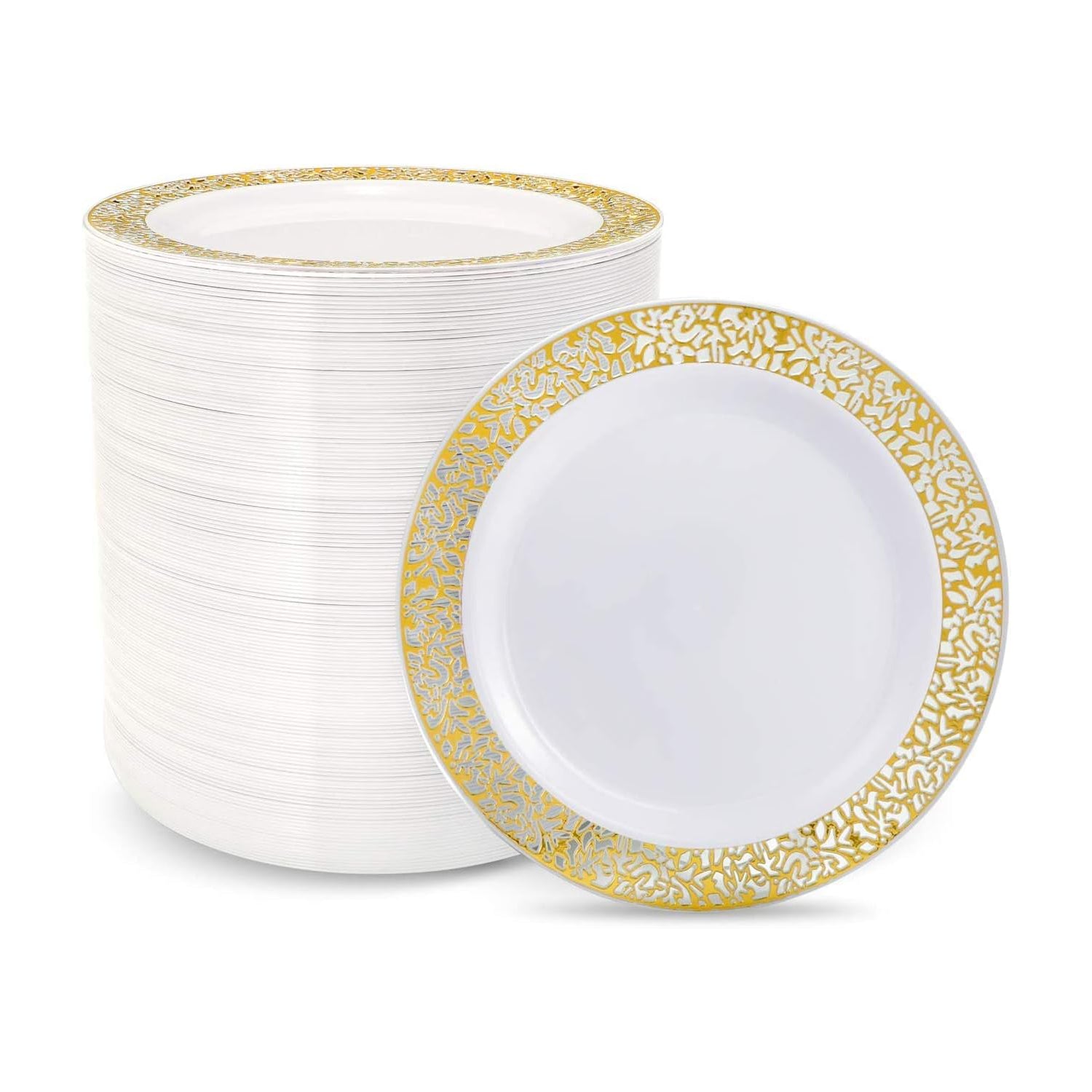 [100 PCS] 10.25 Inch Gold Plastic Dinner Plates