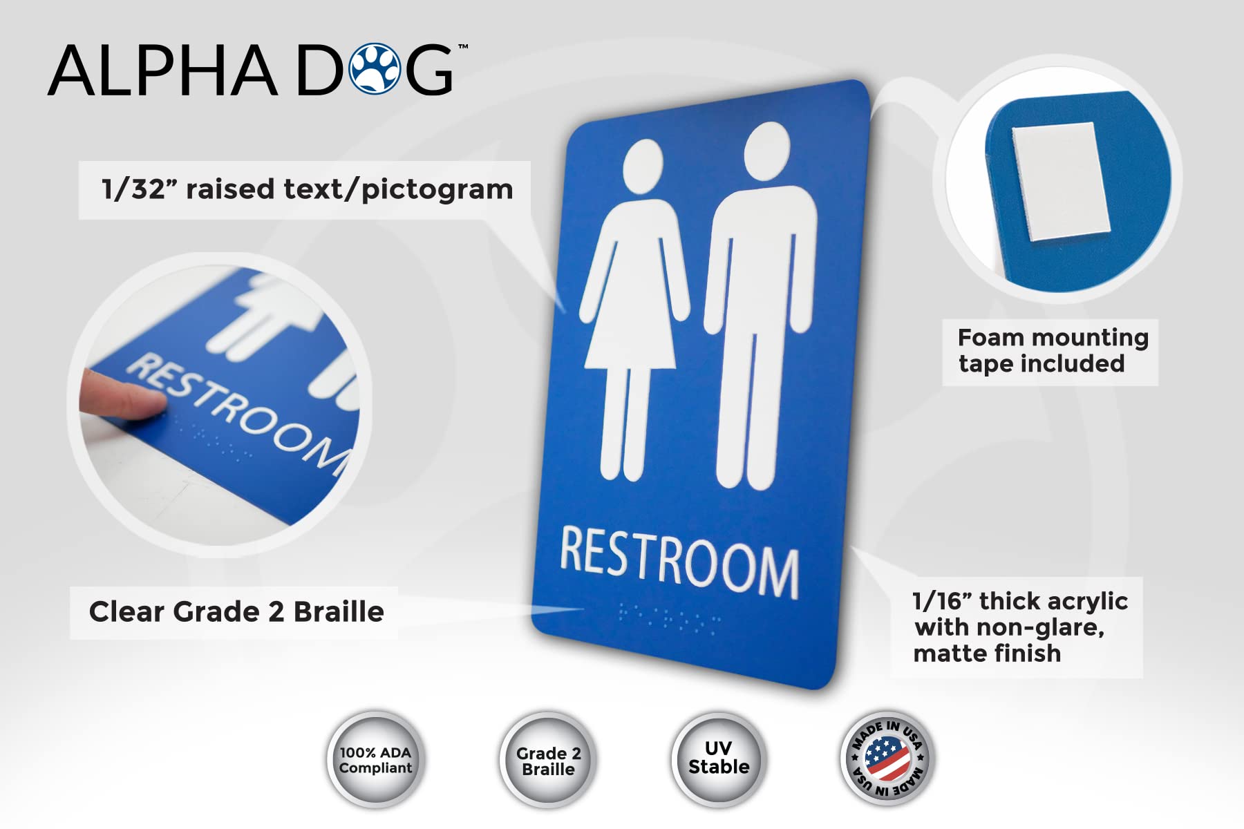 Unisex Bathroom Sign, 8x6 Inch