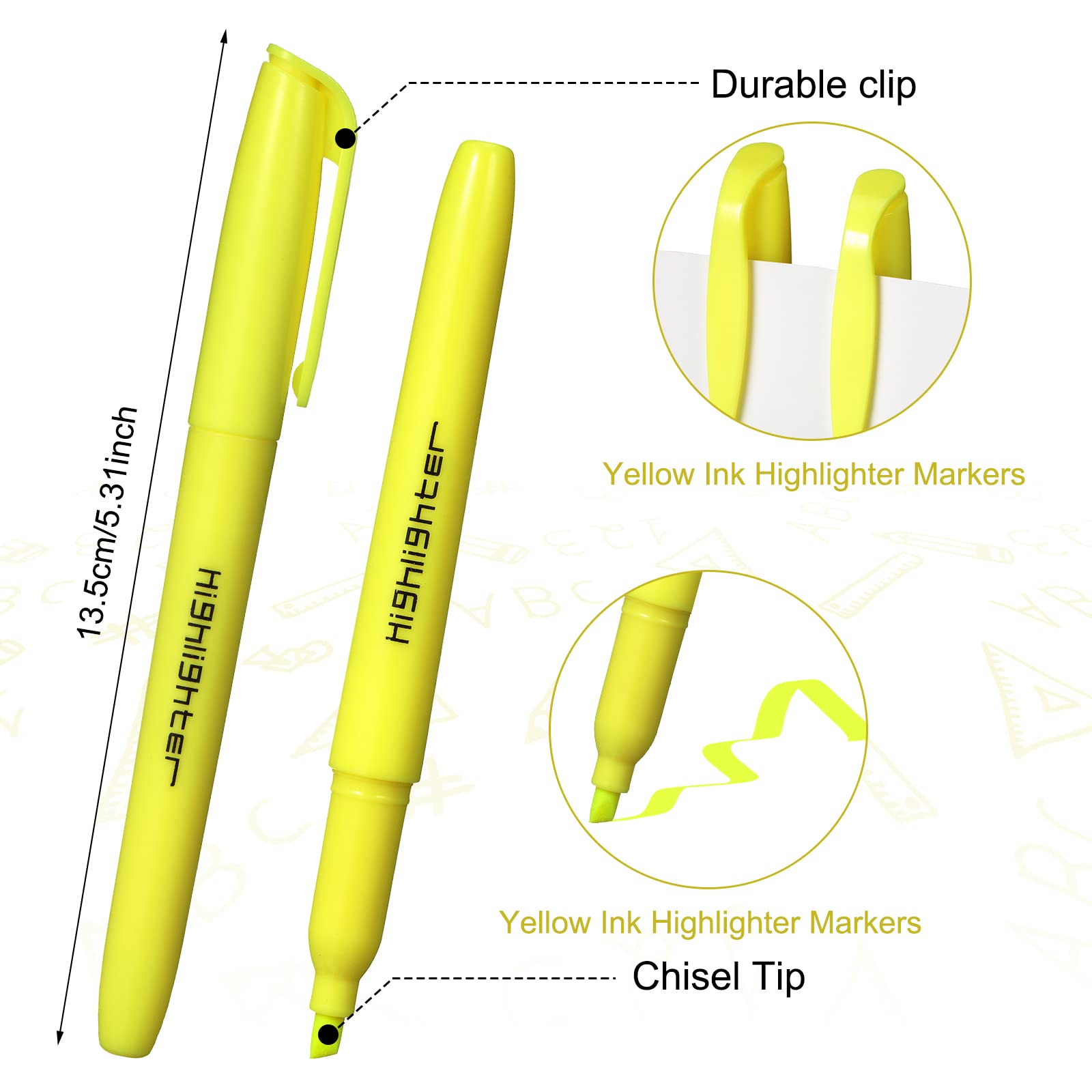 180 Pcs Highlighter Markers Bulk, Chisel Tip (Yellow)
