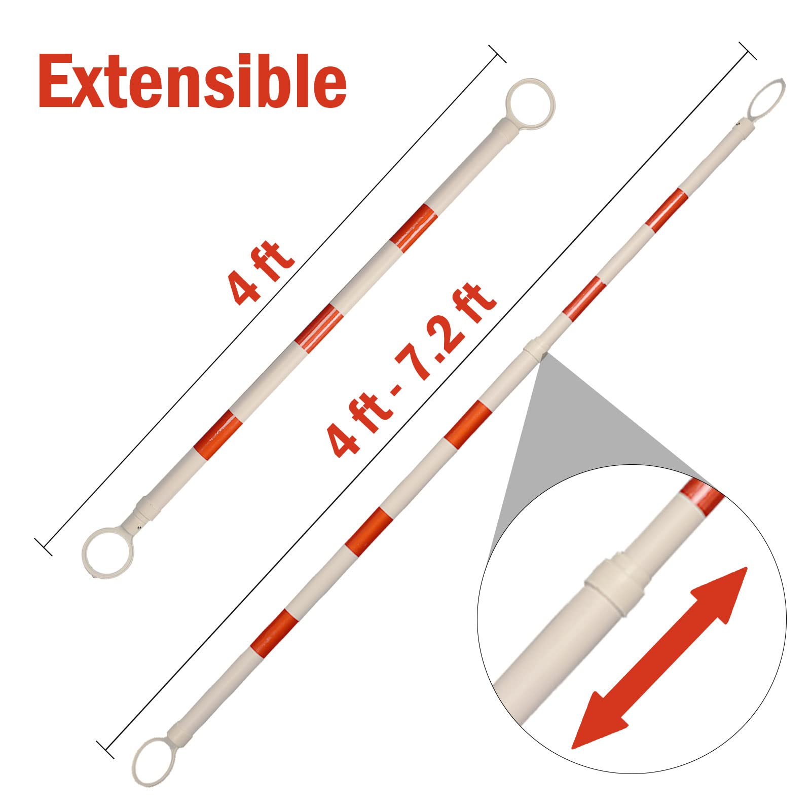 [6 Packs] Traffic Cone Bars, Retractable, Expandable from 4ft to 7.2ft