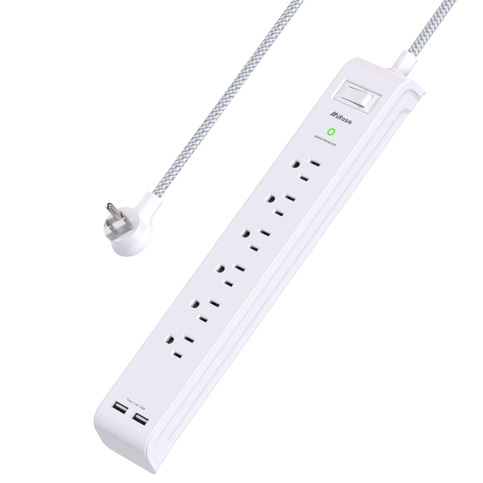 2 Pack Power Strip Surge Protector - 6 Outlets 2 USB Ports 5Ft/12Ft/15Ft Long Extension Cords