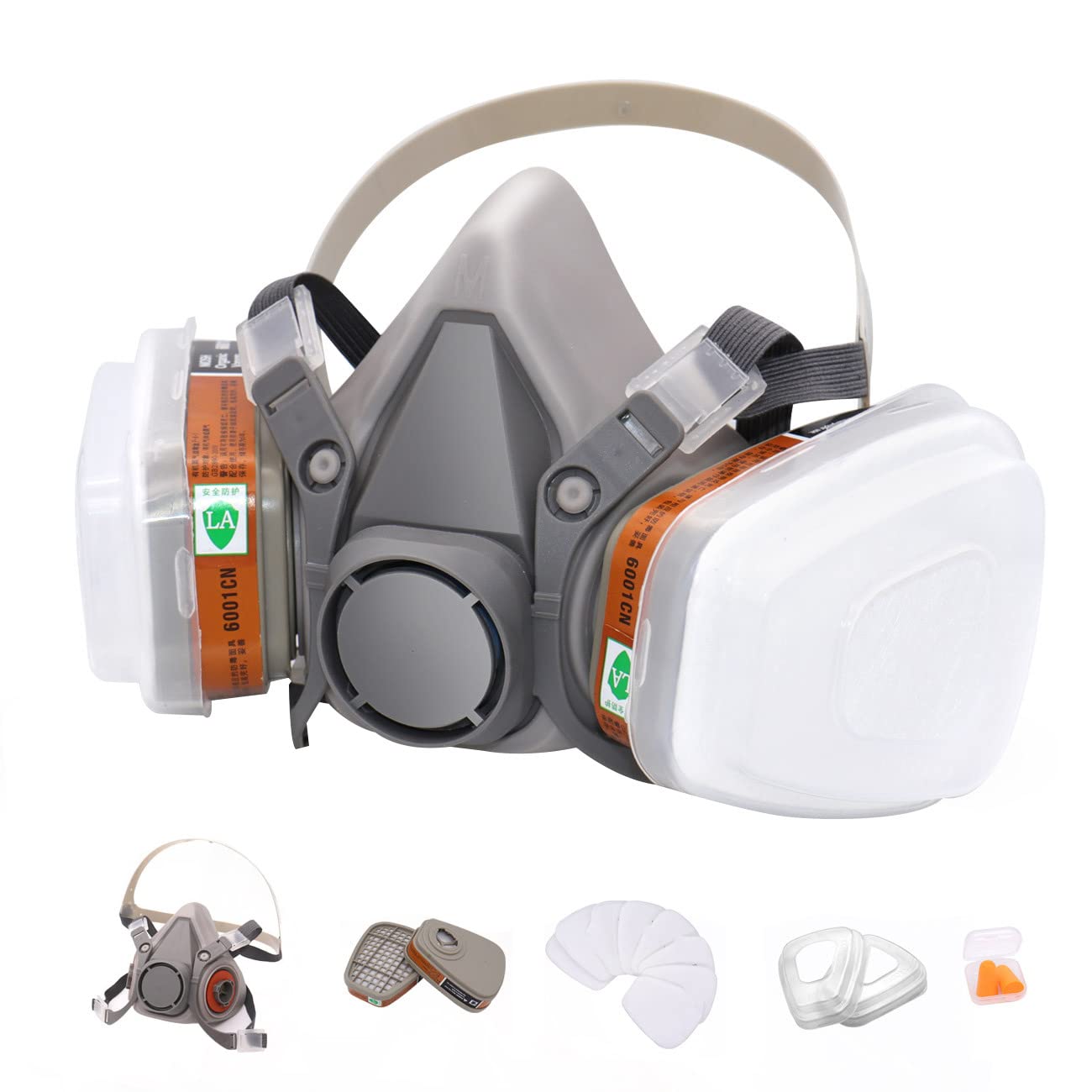 [1 PC] Reusable Respirators Half Facepiece Cover w/ 6001 Cartridge Filters