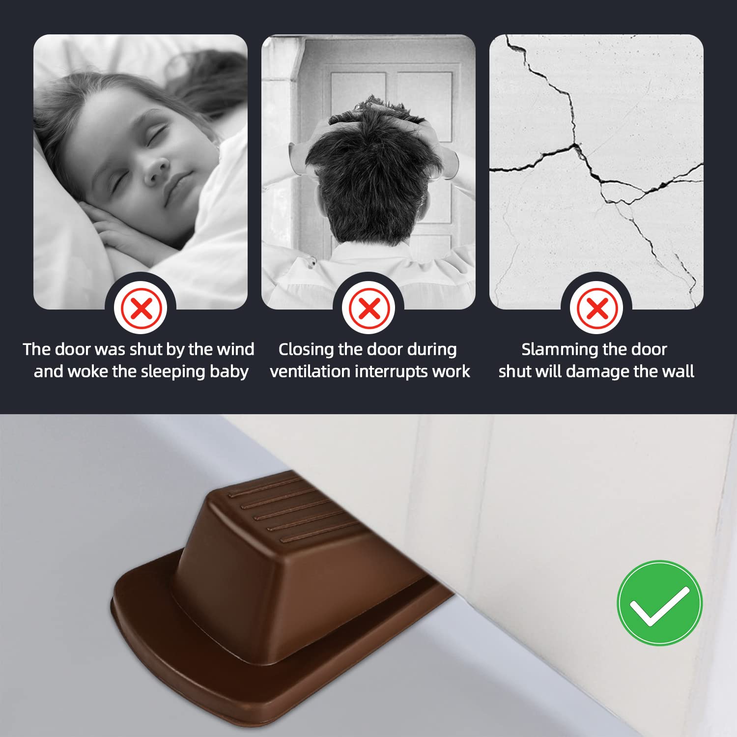 Door Stoppers, 4 Pack Premium Rubber Stoppers Wedge