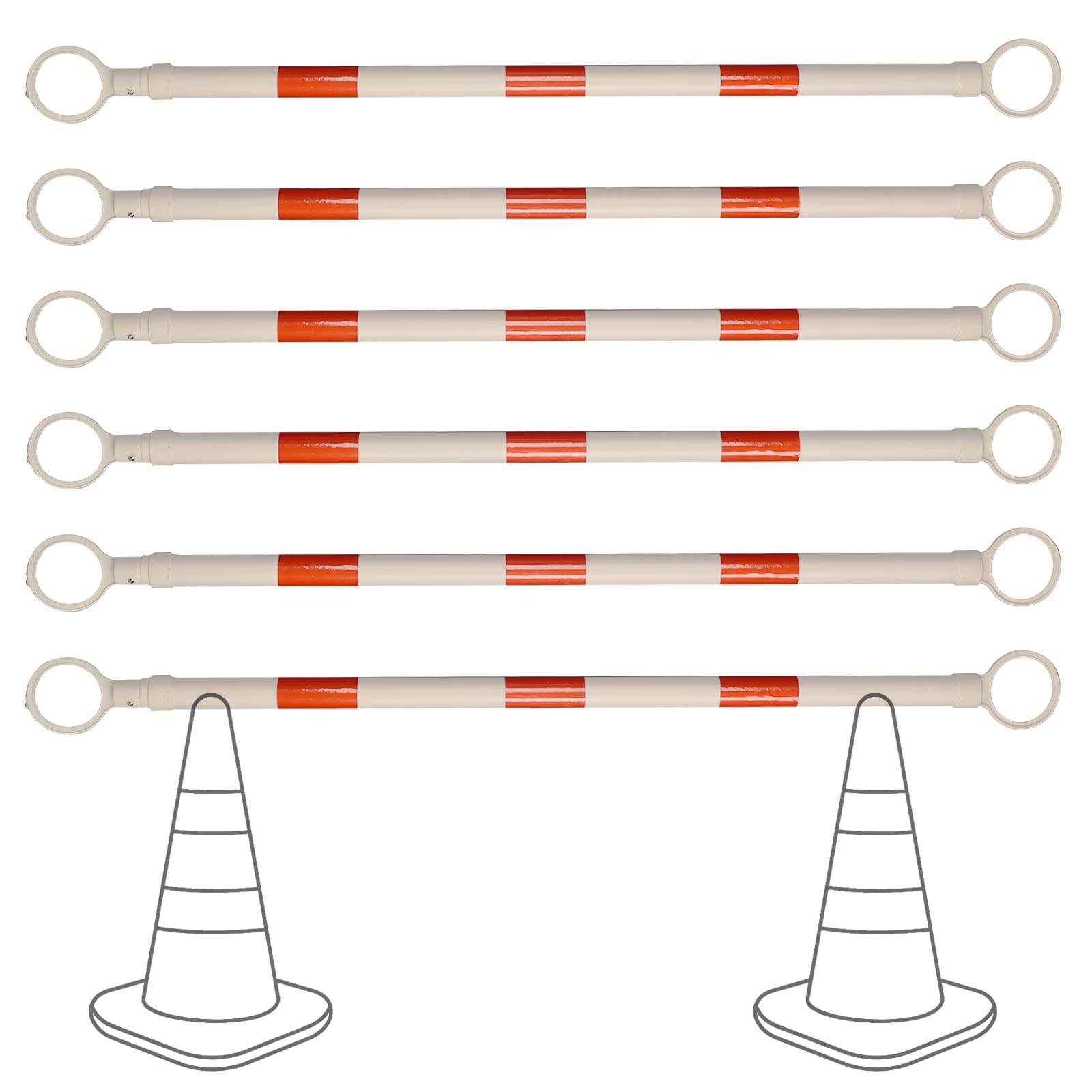 [6 Packs] Traffic Cone Bars, Retractable, Expandable from 4ft to 7.2ft