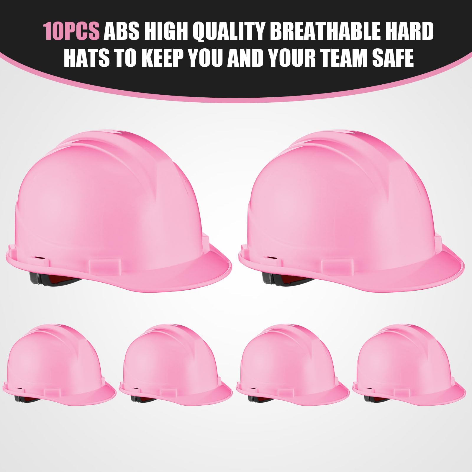 [10 Pcs] Suspension Hard Hat for Construction, Ratchet Cap Style w/ Self Adjusting Straps for Man & Woman