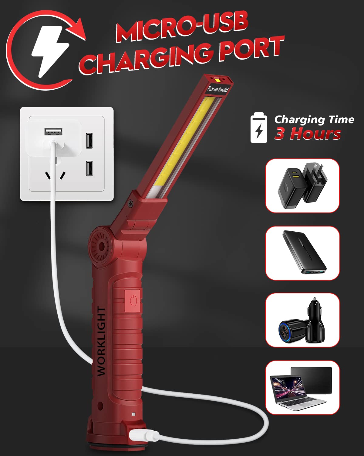 Rechargeable LED Work Light Grill Light with Magnetic Base 5 Modes 360° Rotate (2 or 4 Pack)